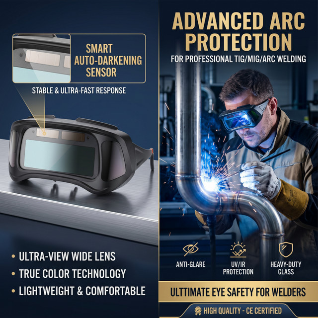 Schweißschutzbrille mit Echtfarben-Linse und dunkelnder Argon-Lichtbogenschweißbrille in Schwarz - Bild 1