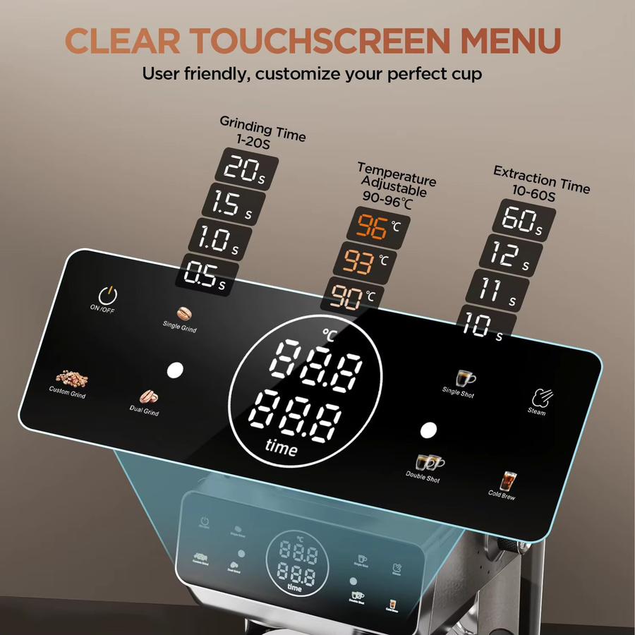 CAFELFFE MK-903 Barista Espressomaschine in Silber mit integriertem Mahlwerk, Touchscreen und 1,8 l Wassertank - Bild 4