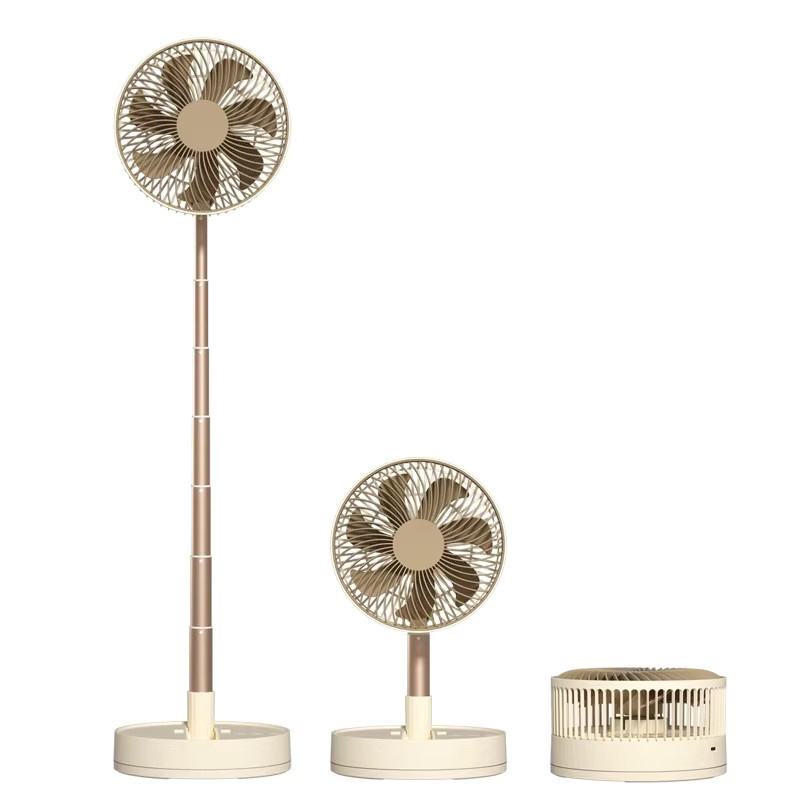 HOMEFISH Mini-Bodenventilator Beige, faltbarer tragbarer USB-Ventilator mit 8 Zoll, batteriebetrieben mit 4 Geschwindigkeiten und Timer - Bild 4