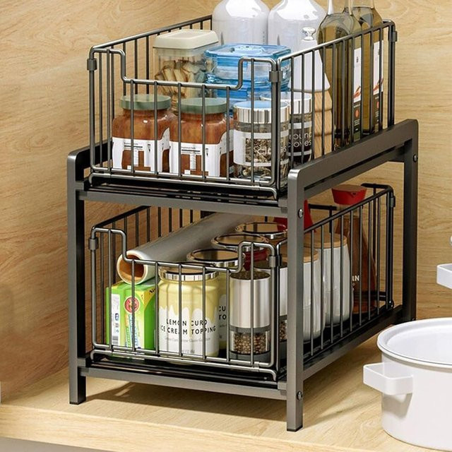 Garvee 2er-Pack ausziehbare Aufbewahrungskörbe aus Metall in Schwarz für Schrank und Spüle - Bild 1