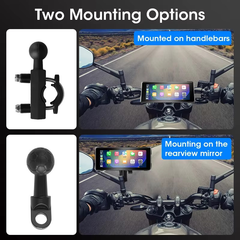 Develuck Motorrad-GPS-Navigation mit 6,86 Zoll Touchscreen, kabelloses CarPlay und Android Auto, Dual-Bluetooth, DVR und TPMS, IPX7 wasserdicht, Schwarz - Bild 6