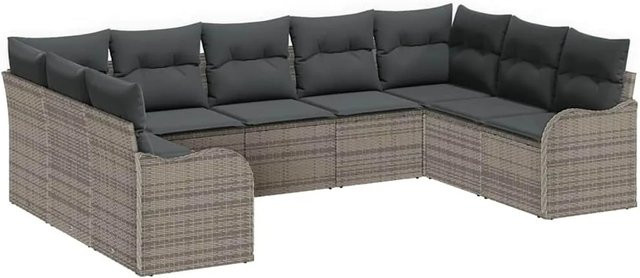 vidaXL Garten-Sofa-Set 9-teilig aus Poly-Rattan in Grau mit Kissen und pulverbeschichtetem Stahlgestell - Bild 1
