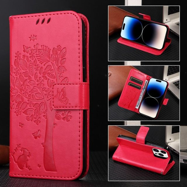 Lederhülle Flip Wallet mit Prägung für Samsung Galaxy A72 A52S A52 A42 A32 A22 A22S A12 A71 A51 A41 A31 A21 A21S A11 in Rot - Bild 1