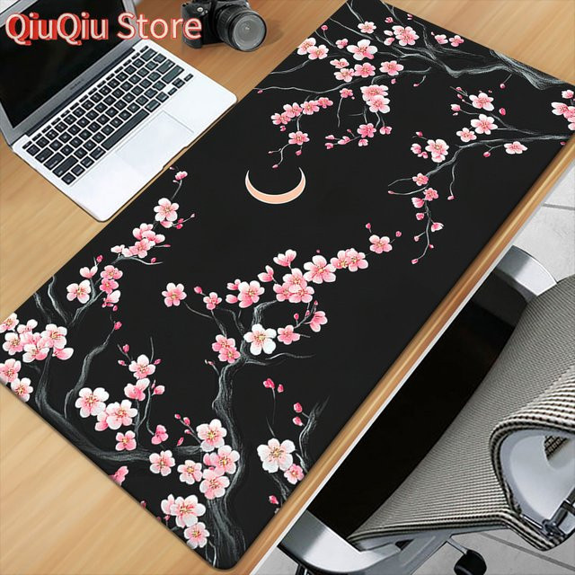 Potdemiel Gaming-Mauspad im japanischen Sakura-Stil, Schwarz-Weiß-Rosa, B/T: 90 x 40 cm - Bild 1