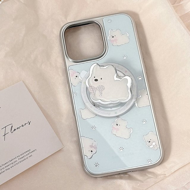 MUQGEW Magnetische iPhone Handyhülle mit Cartoon-Welpen-Design und silberner Randbeschichtung, stoßfeste Hartschale für iPhone 17, 16, 15, 14, 13, 12 Pro Max - Bild 1