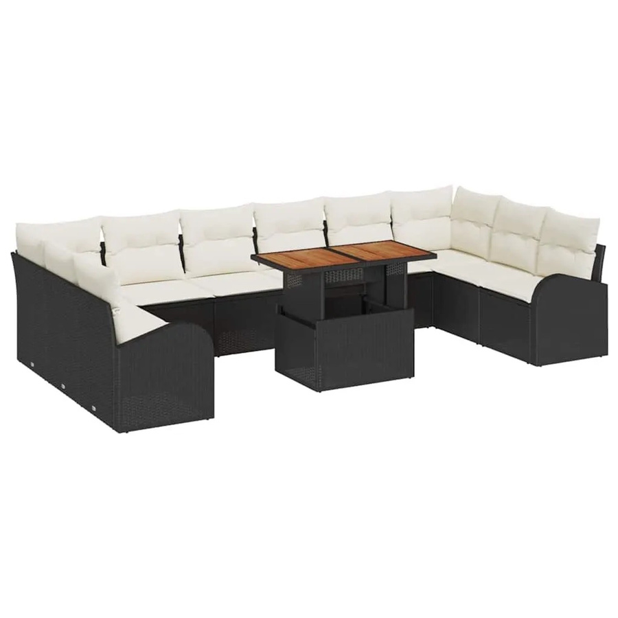 vidaXL Garten-Sofa-Set mit 11 Teilen und Kissen in Schwarz und Creme - Bild 2
