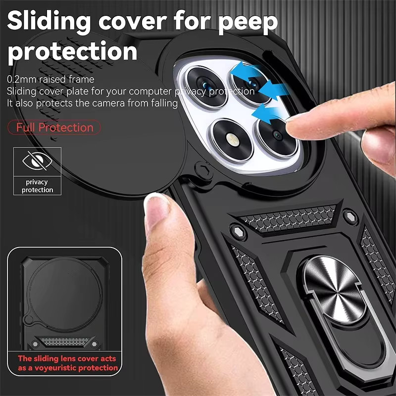 Heavy Duty Magnetische Ring Handyhülle für Xiaomi Redmi Note 15 14 13 Pro Plus 5G in Schwarz mit Anti-Drop Schutz und Objektiv-Abdeckung - Bild 2