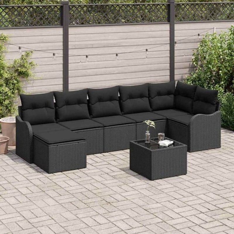 Modernes Garten-Sofa-Set mit 8 Kissen aus Poly-Rattan in Schwarz von vidaxl - Bild 1