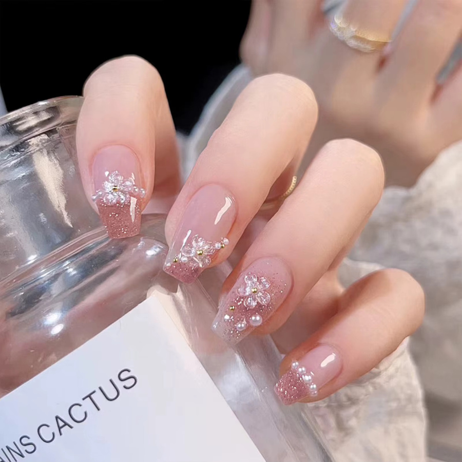 YADORNOS Künstliche Nägel, 24 Stück, 3D Design Perle, Rosa, Damen - Bild 2