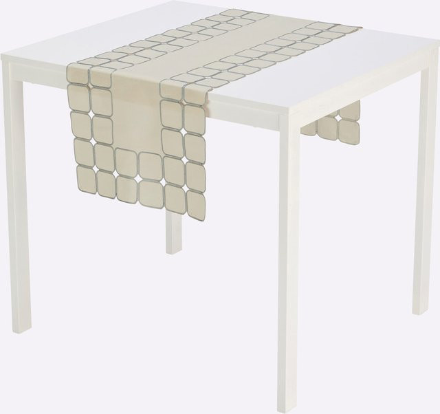 Tischdecke Heine in Sand und Beige mit Quadrat-Design, modern, 100% Polyester, Breite: 140 cm - Bild 1