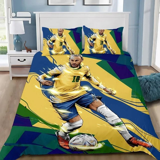 Somelli Fußballstar Bettwäsche-Set Neymar mit Bettbezug und Kissenbezug, Blau, B/H: 178 x 220 cm - Bild 1