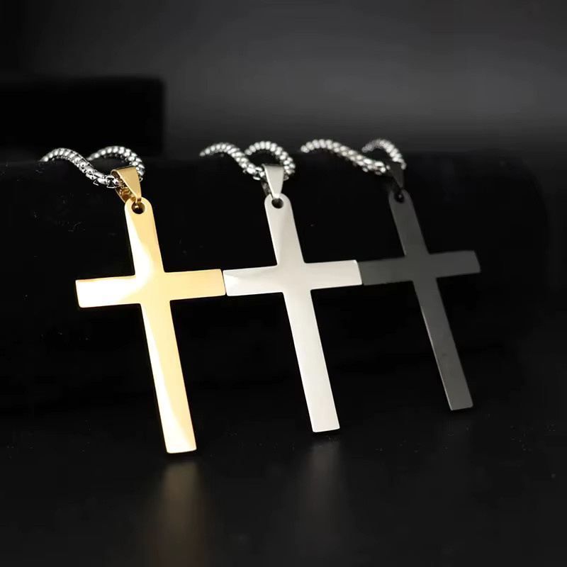 Halskette mit Kreuz und Kreis Anhänger, Edelstahl, Silber, Herren - Bild 3