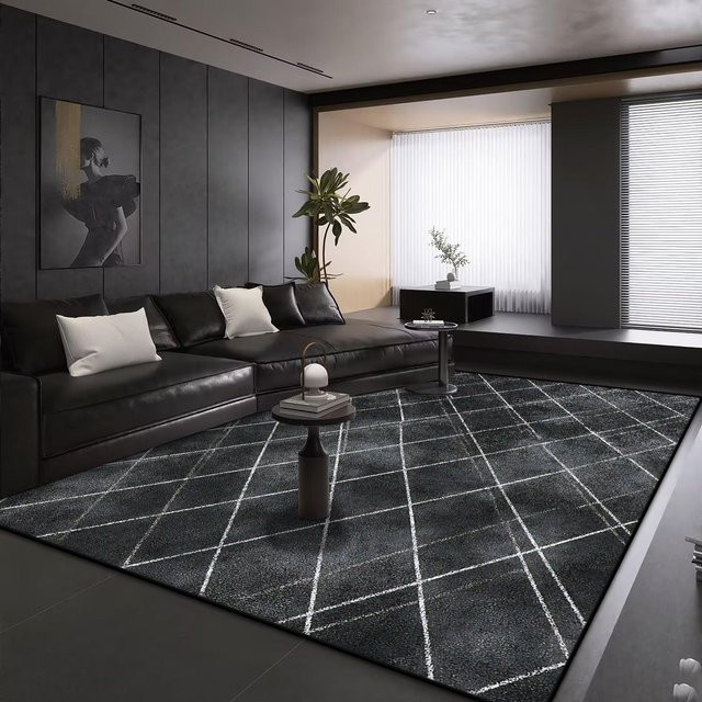 HGHT Wohnzimmerteppich Moderne Geometrie Schwarz, Rutschfest und Waschbar, B/B: 80 x 120 cm - Bild 1