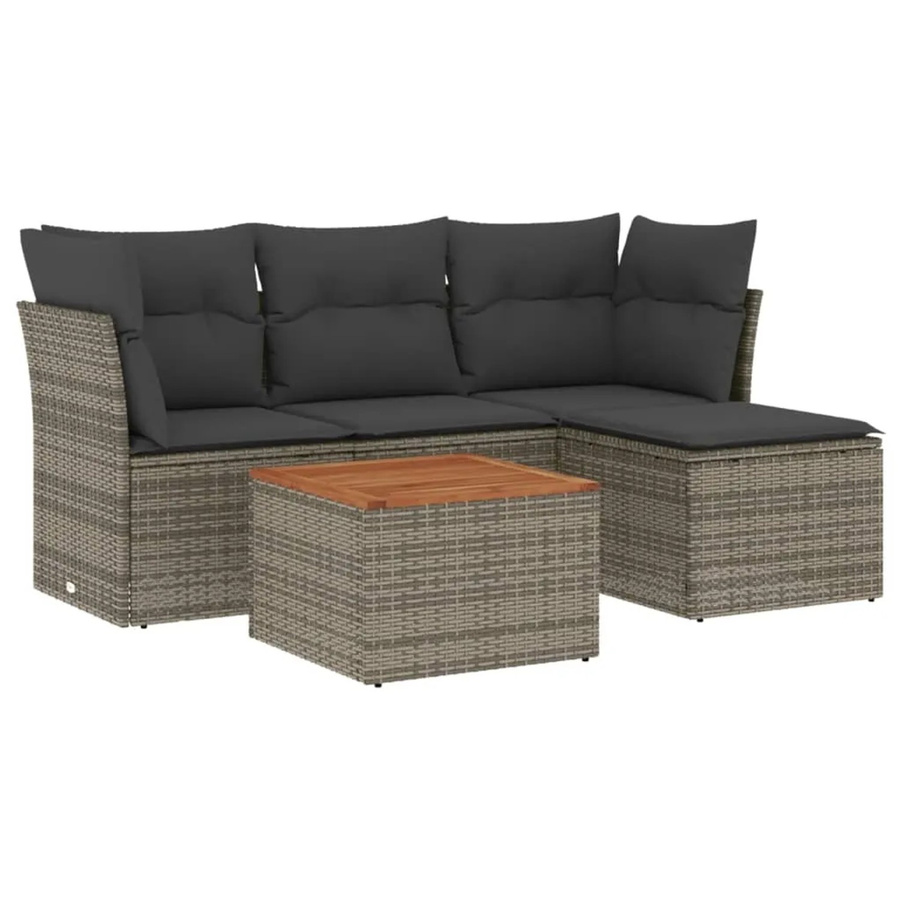 vidaXL 5-tlg Garten-Sofagarnitur aus Poly Rattan in Grau mit Kissen Modell 24 - Bild 2