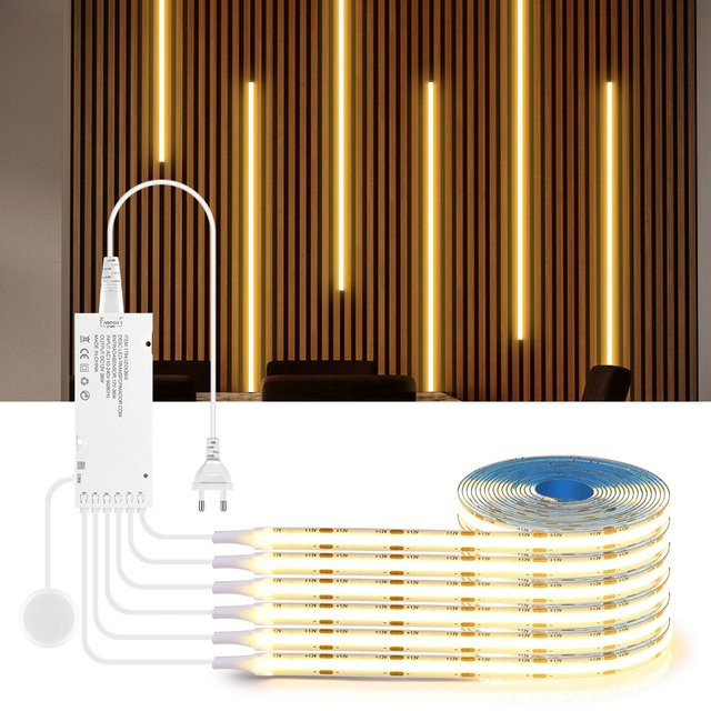 Rybakov COB LED Streifen mit Touch-Dimmer und Netzteil, Flexibles LED Band für Wand- und Holzdekoration, Weiß - Bild 1