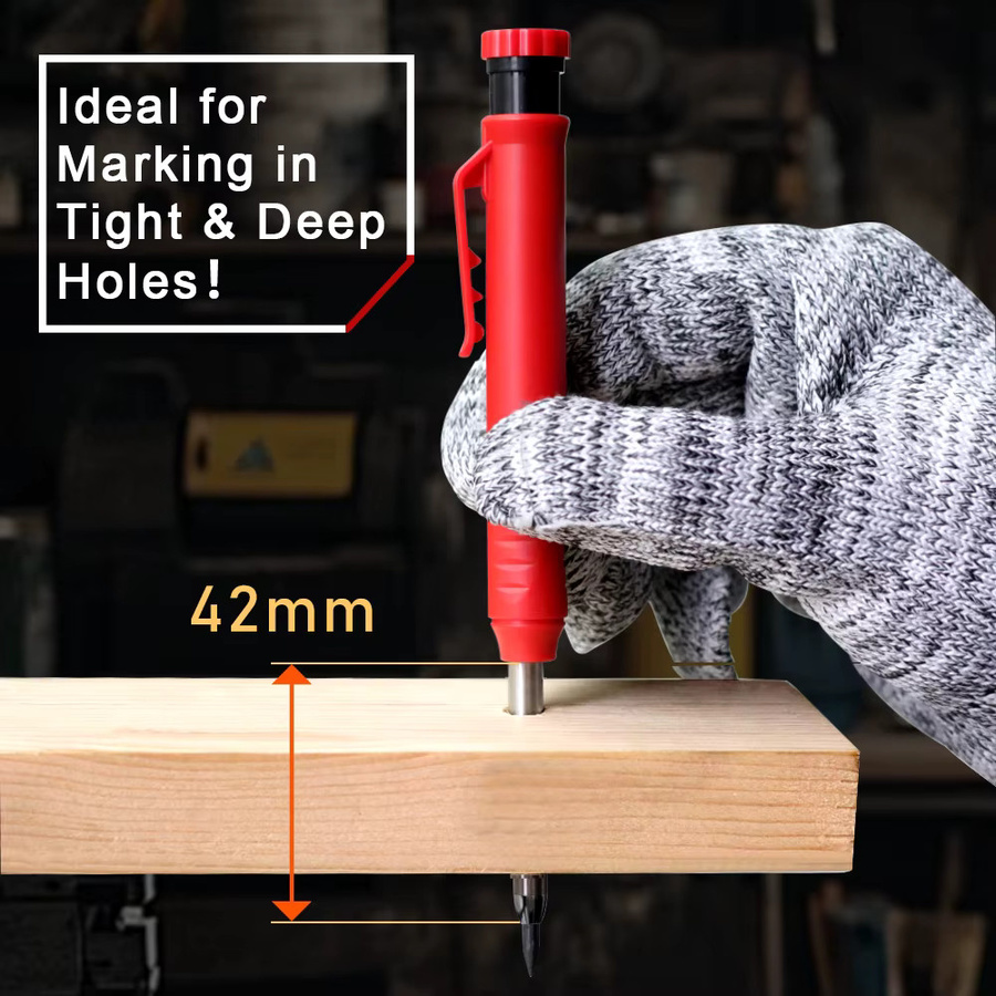 MROOFUL Langkopf-Tieflochbleistift mit integriertem Anspitzer in Gelb für professionelle Holzarbeiten und technische Zeichnungen mit 3,0 mm Mine - Bild 3