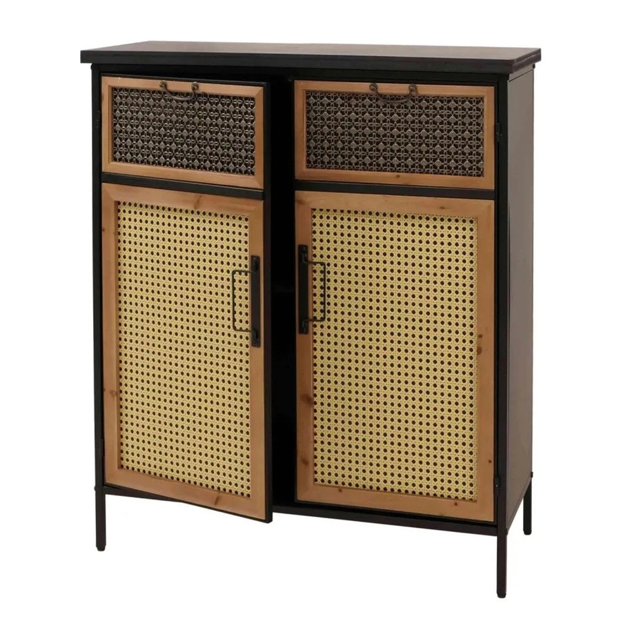 Apothekerkommode MCW-O79 in Brown mit Rattanoptik und Vintage Shabby-Look, H x B x T: 94 x 80 x 35 cm - Bild 3