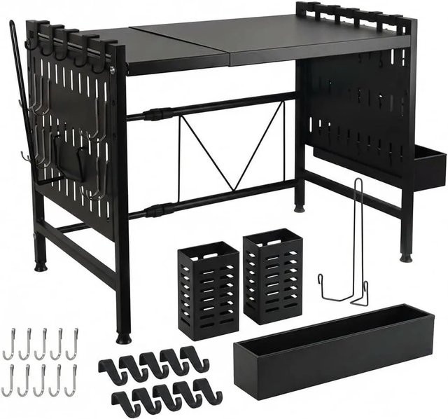 HomeLuxWorld Mikrowellenregal aus Metall in Schwarz, 2-stufiges Küchenregal mit verstellbaren Regalböden und Aufhängungsstange, platzsparend und rutschfest - Bild 1