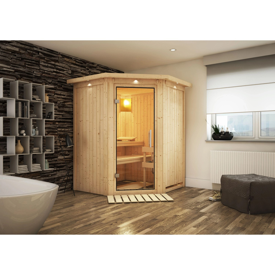 Karibu Sauna Lyra mit LED-Dachkranz in Natur Braun - Bild 2