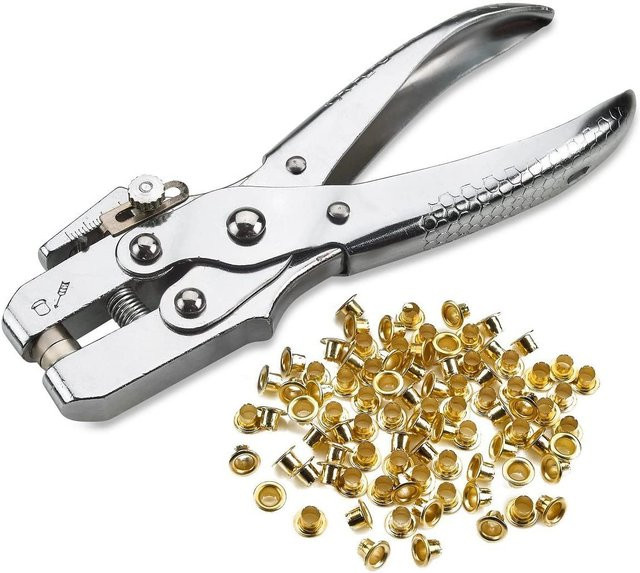 OLOEY Ösen Set mit Zange und 100 Goldene Ösen 4,5 mm für Leder, Leinwand und Handwerk - Bild 1