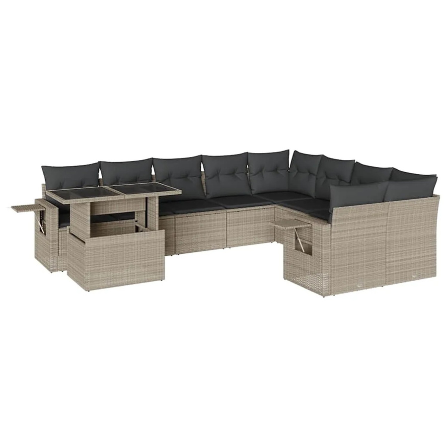 vidaXL 10-tlg. Garten-Sofagarnitur in L-Form aus Poly-Rattan mit Kissen in Hellgrau - Bild 2