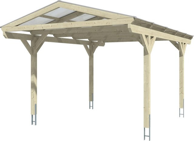 Skan Holz Carport Westerwald aus Fichte in Nussbaum Braun mit Doppelstegplatten, B/T: 362 x 541 cm, Höhe: 281 cm - Bild 1