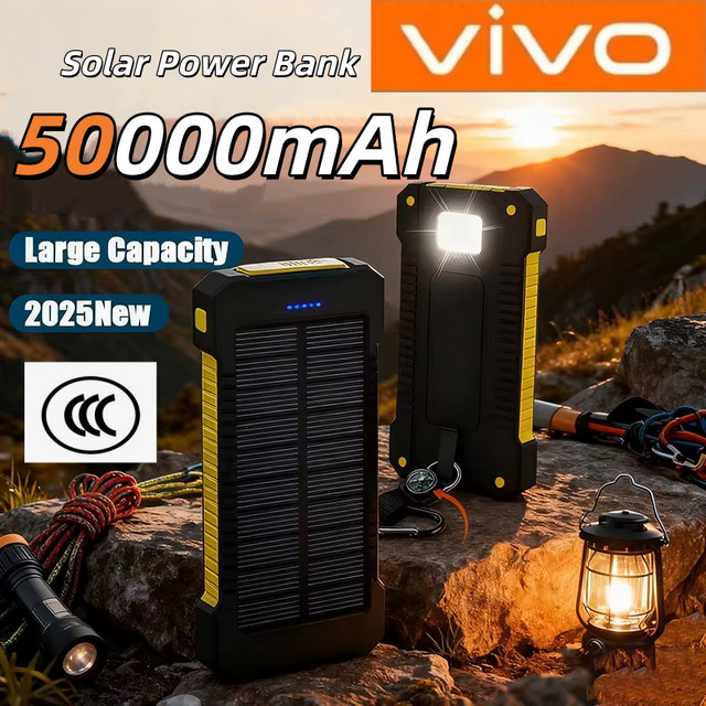 VIVO Solar Powerbank mit 50000 mAh Kapazität und 120 W Ultra Schnellladefunktion für Außenbereiche in Schwarz oder Blau - Bild 1