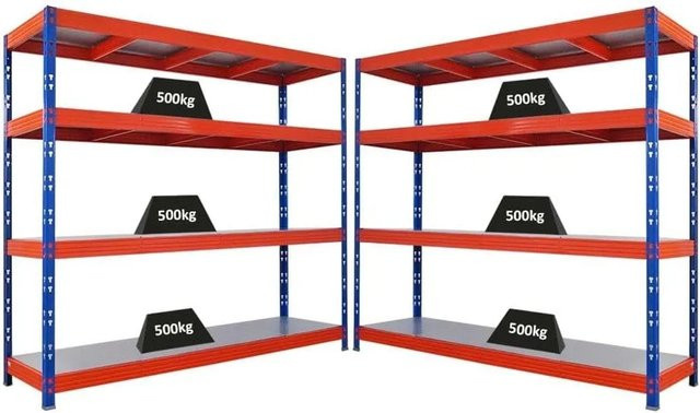 PROREGAL Rhino Profi Schwerlastregal Set aus 2 Stück, Blau/Orange, 4 Stahlplatten-Ebenen, Fachlast 500kg, H x B x T: 180 x 200 x 60 cm - Bild 1