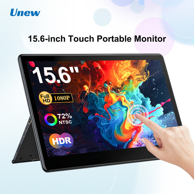 Unew Tragbarer Monitor 15,6 Zoll Full HD Touchscreen in Schwarz mit HDMI und USB-C für Laptop, PC und Konsolen - Bild 1