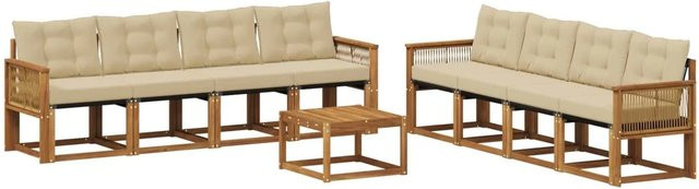vidaXL Outdoor-Sofagarnitur aus Akazienholz mit 9 Kissen in Natur und Beige - Bild 1