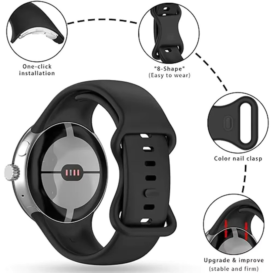 Mptionx Uhrenarmband Silikon, Schwarz, Google Pixel Watch 2, Unisex - Bild 2