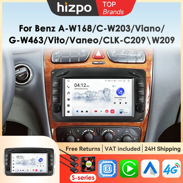 Hizpo Android Auto Smart System mit GPS und CarPlay für Mercedes Benz CLK W209 C209 W168 W203 W463 Vito Viano 1998-2006, 7 Zoll, Schwarz - Bild 1