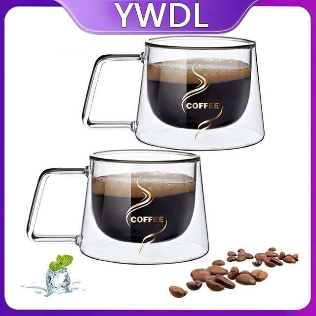 YWDL Doppelwandige Glas-Espressotassen Set, 2 Stück, Transparent, 200 ml pro Tasse - Bild 1