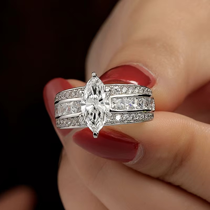 Huitan Eheringe, Zirkonia, Silber, Damen - Bild 3