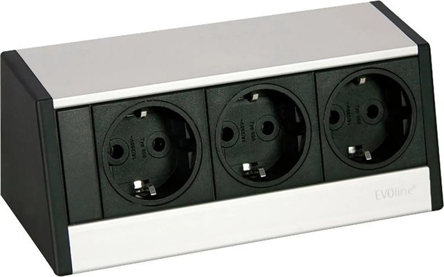 EVOline R-Dock Steckdosenelement 3-Fach Schuko 3.600 W in Alufarbig und Schwarz - Bild 1