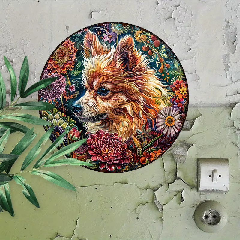 Potdemiel Runde Aluminium-Wanddekoration Pomeranian Mandala Psychedelic Art, Mehrfarbig, Durchmesser: 20,32 cm - Bild 5