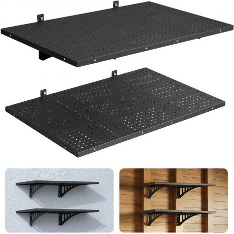 VEVOR Schwerlast Wandregal für die Garage aus Kohlenstoffstahl, 2-stufiges Metallregal in Schwarz, B/T/H: 91,4 x 61,0 x 61,5 cm - Bild 1