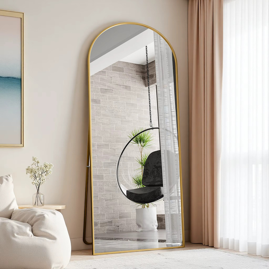 Superaly Gebogener Standspiegel in Gold, Großer Ankleidespiegel in voller Länge für dein Schlafzimmer, Höhe: 180 cm, Breite: 80 cm - Bild 2