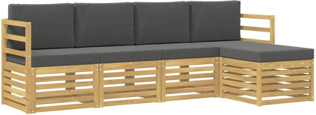 vidaXL Outdoor-Sofagarnitur in L-Form aus Akazienholz mit Polstern, 5-teilig, Weiß, Anthrazit und Braun - Bild 1