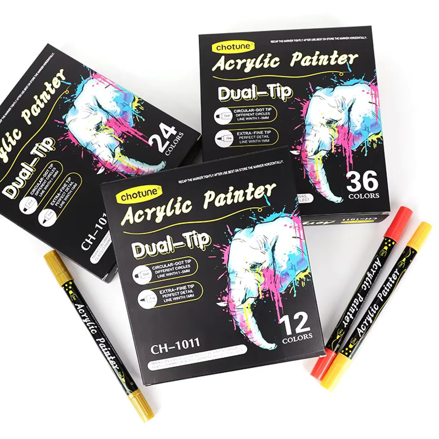 Kissbuty Acryl-Farbmarker Set mit 36 Farben und Dual-Tip-Spitzen in 1 mm und 5 mm für Holz, Felsmalerei, Leinwand, Stein und Glas - Bild 3