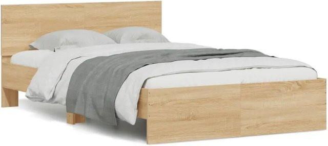 vidaXL Bettgestell mit Kopfteil in Sonoma-Eiche, Farbe Braun, B/T/H: 120 x 200 x 125 cm - Bild 1
