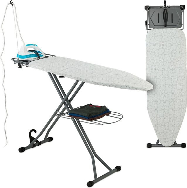 Relaxdays Bügelbrett aus Stahl in Weiß und Silber, höhenverstellbar und klappbar mit Wäschehalter und Bügeleisenablage - Bild 1
