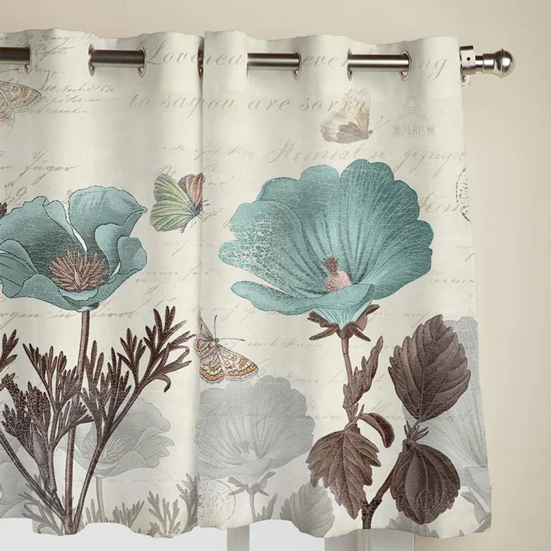 Super Six Vintage Vorhang mit Tulpenblumen und Schmetterlingen, halbtransparentes Dekovolt aus Polyester, Multicolour, Breite: 135 cm, Höhe: 60 cm - Bild 3