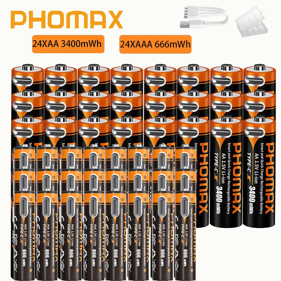 PHOMAX Wiederaufladbare Lithium-Ionen-Akkus 1,5V AA 3400mWh und AAA 666mWh für Uhren, Mäuse, Computer, Spielzeug und Fernbedienungen - Bild 4