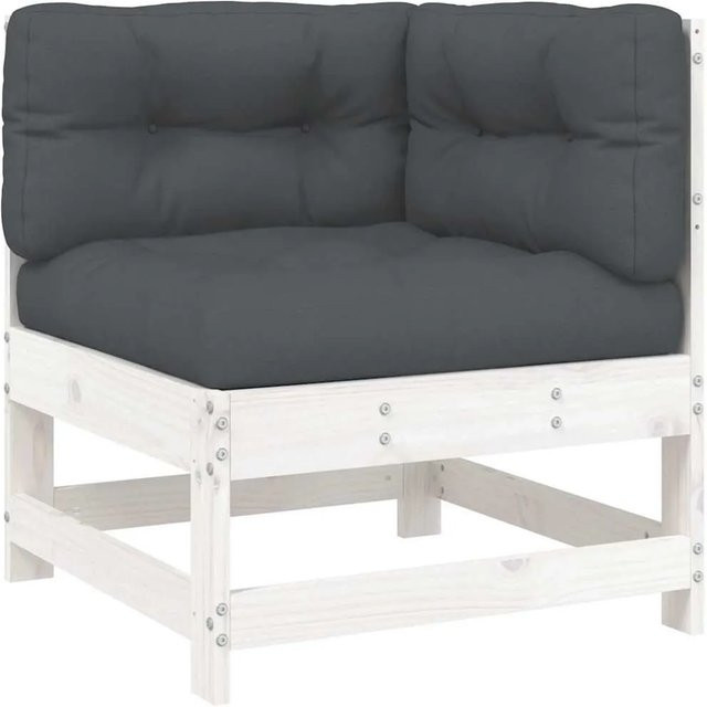 vidaXL Ecksofa in L-Form aus massivem Kiefernholz mit Kissen in Weiß und Anthrazit - Bild 1