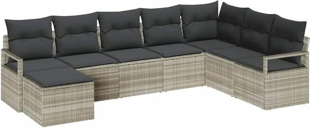 vidaXL Garten-Sofa-Set 7-teilig aus Polyrattan in Hellgrau mit L-Form, Eckelement, 3-Sitzer und Ottoman inklusive Polsterkissen - Bild 1