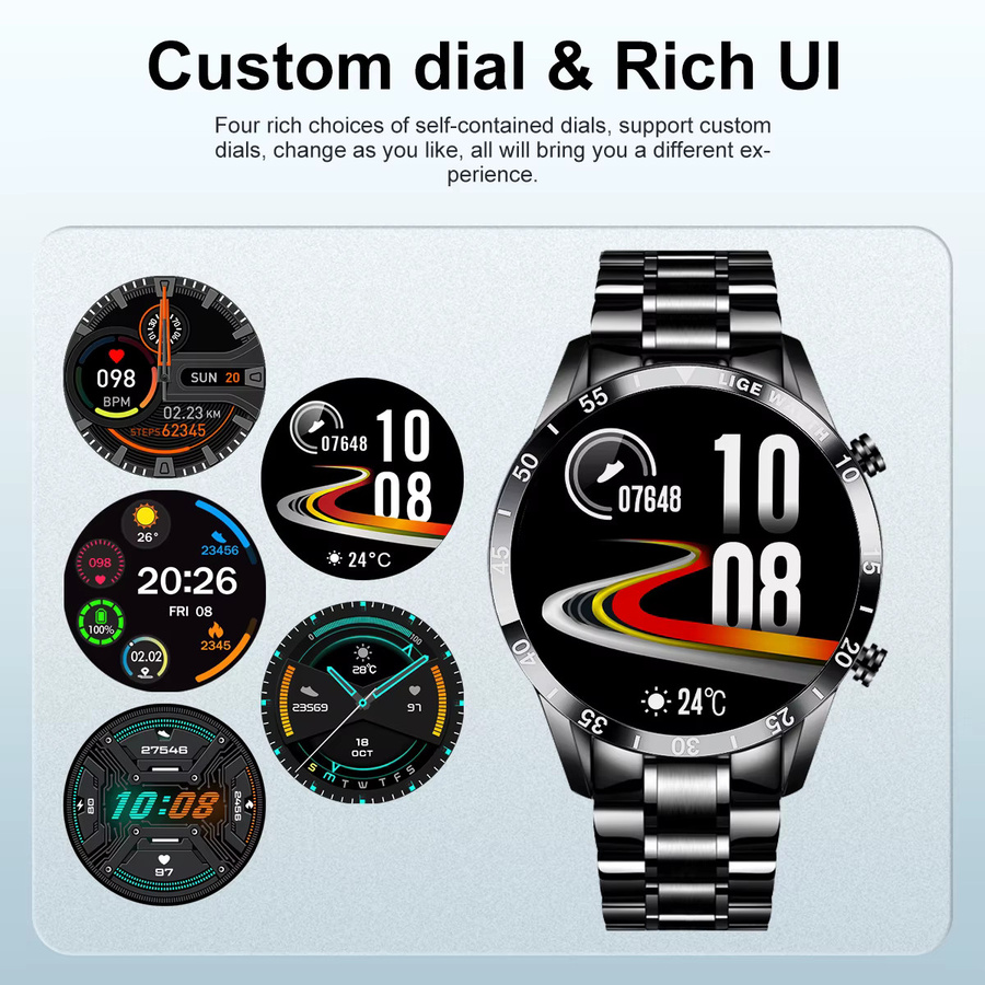 LIGE Smartwatch, Edelstahl, Milanaise, Schwarz, Herren - Bild 6