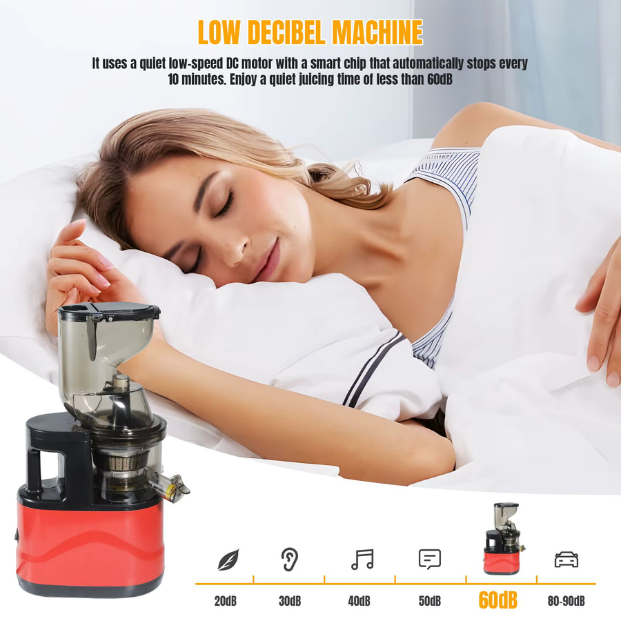 OWJHE Slow Juicer Kaltpresser mit Futterrutsche für ganze Früchte und Gemüse in Rot - Bild 5