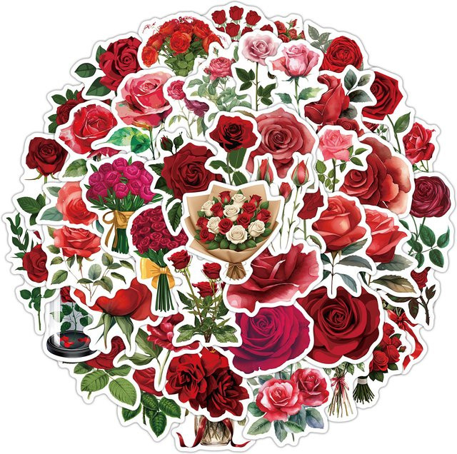 GOGOTU Rosen-Blumen Graffiti-Aufkleber, Rote Blumen, 50-teiliges Set - Bild 1