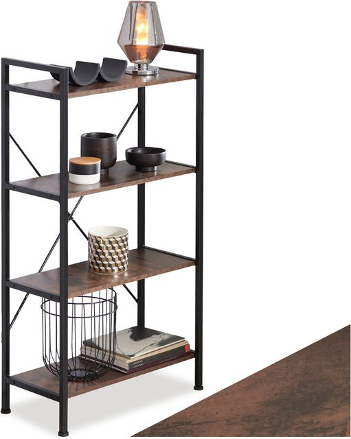 tectake Regal Leeds Industrial Style mit 4 Ebenen aus Holz und Stahl in Braun, B/T/H: 67,5 x 31,5 x 121,5 cm - Bild 1